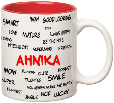 Huppme Good Personality Ahnika Inner Red Ceramic Mug(350 ml), Red;white