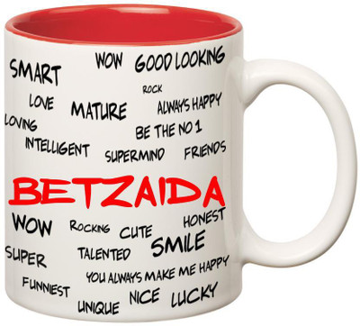 Huppme Good Personality Betzaida Inner Red Ceramic Mug(350 ml), Red;white