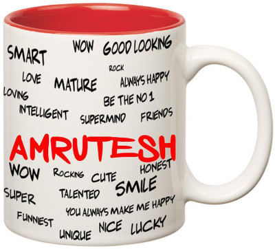 

Huppme Good Personality Amrutesh Inner Red Ceramic Mug(350 ml), Red;white