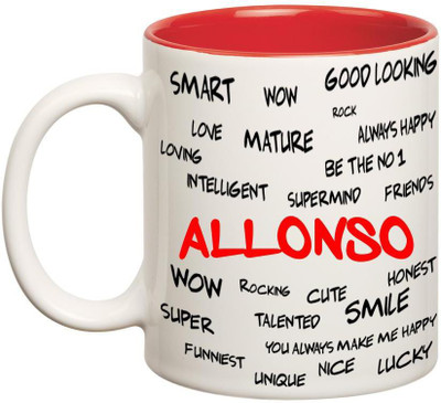 

Huppme Good Personality Allonso Inner Red Ceramic Mug(350 ml), Red;white