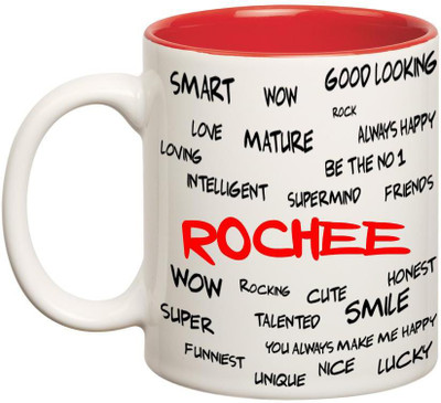 

Huppme Good Personality Rochee Inner Red Ceramic Mug(350 ml), Red;white