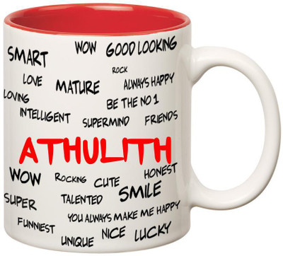 

Huppme Good Personality Athulith Inner Red Ceramic Mug(350 ml), Red;white