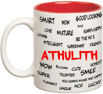 

Chanakya Good Personality Athulith Inner Red Cofffee Name Ceramic Mug(350 ml), Red;white