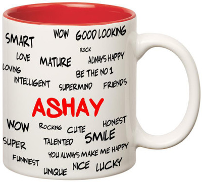 

Huppme Good Personality Ashay Inner Red Ceramic Mug(350 ml), Red;white