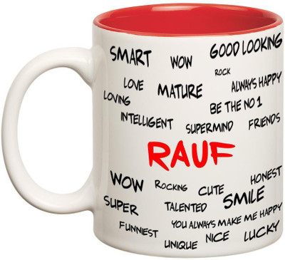 

Huppme Good Personality Rauf Inner Red Ceramic Mug(350 ml), Red;white