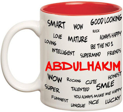 

Huppme Good Personality Abdulhakim Inner Red Ceramic Mug(350 ml), Red;white