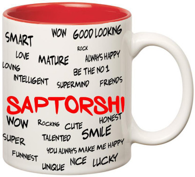 

Huppme Good Personality Saptorshi Inner Red Ceramic Mug(350 ml), Red;white
