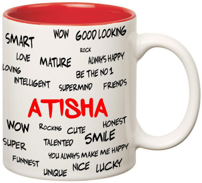 

Huppme Good Personality Atisha Inner Red Ceramic Mug(350 ml), Red;white