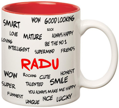 

Huppme Good Personality Radu Inner Red Ceramic Mug(350 ml), Red;white