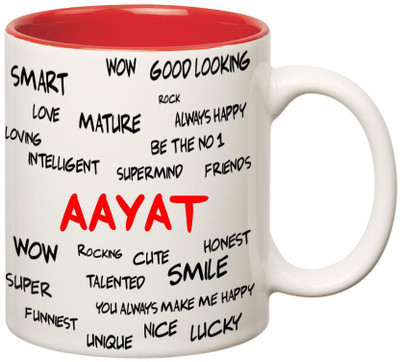

Huppme Good Personality Aayat Inner Red Ceramic Mug(350 ml), Red;white