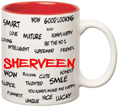 

Huppme Good Personality Sherveen Inner Red Ceramic Mug(350 ml), Red;white