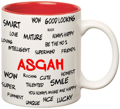 

Huppme Good Personality Asgah Inner Red Ceramic Mug(350 ml), Red;white