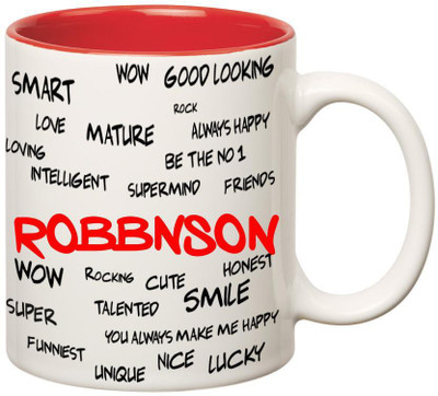 

Huppme Good Personality Robbnson Inner Red Ceramic Mug(350 ml), Red;white