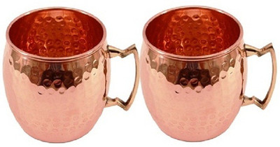 

4orke Pure Copper Hammered Ayurveda Water mugs. Set of 2 Copper Mug(500 ml, Pack of 2), Brown