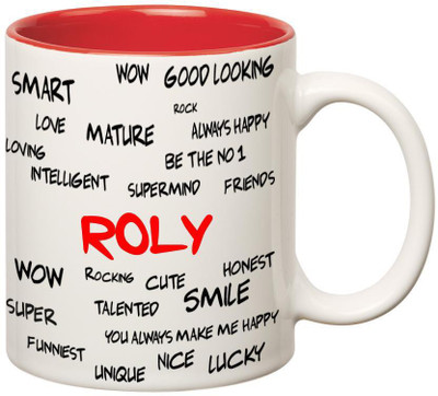 

Huppme Good Personality Roly Inner Red Ceramic Mug(350 ml), Red;white