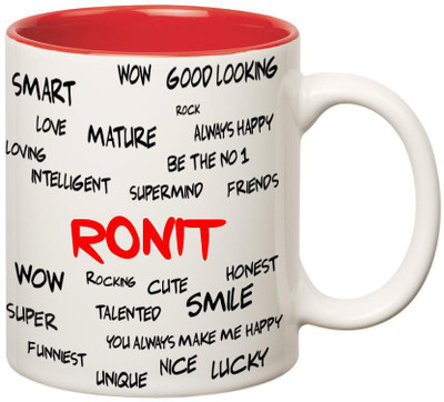 

Huppme Good Personality Ronit Inner Red Ceramic Mug(350 ml), Red;white
