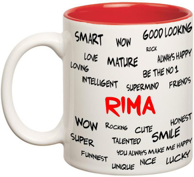 

Huppme Good Personality Rima Inner Red Ceramic Mug(350 ml), Red;white