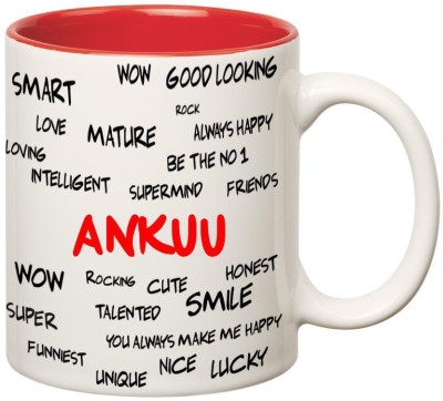 

Huppme Good Personality Ankuu Inner Red Ceramic Mug(350 ml), Red;white