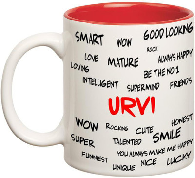 

Huppme Good Personality Urvi Inner Red Ceramic Mug(350 ml), Red;white