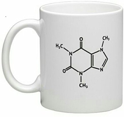 

happy click Caffeine Molecule Ceramic Mug(325 ml), White