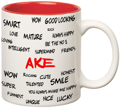 

Huppme Good Personality Ake Inner Red Ceramic Mug(350 ml), Red;white