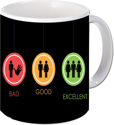 

Maison N Mode Bad Good Excellent Coffee Ceramic Mug(330 ml), Multicolor