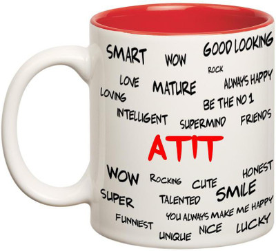 

Huppme Good Personality Atit Inner Red Ceramic Mug(350 ml), Red;white