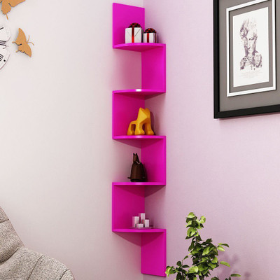 Decorasia Pink Zigzag Corner MDF Wall Shelf(Number of Shelves - 5, Pink)