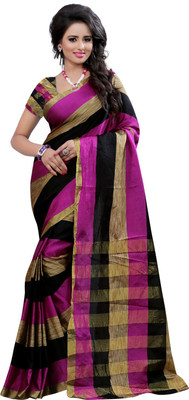 

Pehnava Self Design Banarasi Polycotton Saree(Pink, Gold, Black)