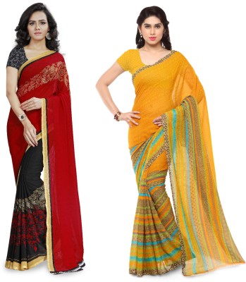 kashvi sarees Printed Bollywood Georgette Saree(Pack of 2, Red, Yellow)