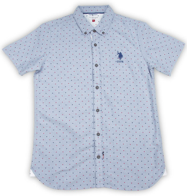 

US Polo Kids Boys Polka Print Casual Blue Shirt, Lt blue