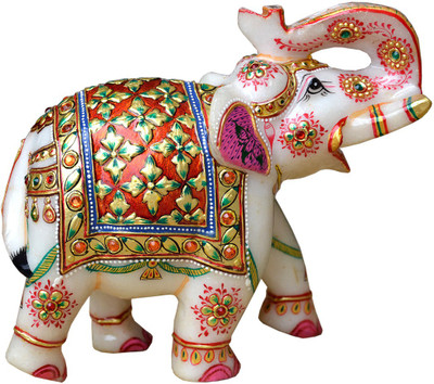 

MALIYAS marble elephant decorative Decorative Showpiece - 13 cm(Marble, Multicolor)