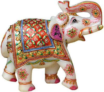 

MALIYAS marble carved elephant india Decorative Showpiece - 13 cm(Marble, Multicolor)