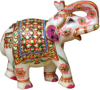 

MALIYAS Decorative elephants in marble Decorative Showpiece - 13 cm(Marble, Multicolor)