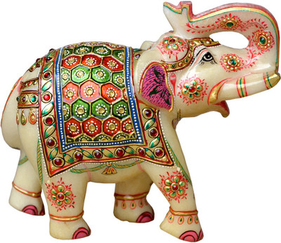 

MALIYAS marble elephants Decorative Showpiece - 13 cm(Marble, Multicolor)