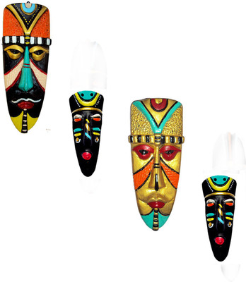 

Hand Artz Home Decorative Terracotta Wall Hanging Multicolour Hawaian Mask Pair & Egyptian Mask Combo Decorative Showpiece - 20 cm(Terracotta, Multicolor)