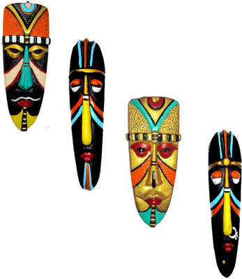 

Hand Artz Home Decorative Terracotta Wall Hanging Multicolour Hawaian Mask Pair & Egyptian Mask Combo Decorative Showpiece - 20 cm(Terracotta, Multicolor)