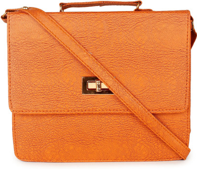 CRAWLER Girls Casual Orange Leatherette Messenger Bag