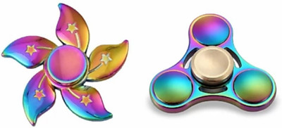 

ROSE Shinning Rainbow Metal UFO & Flower Fidget Spinner Toy Set Of 2 (Multicolor)(Multicolor)