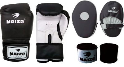 

Maizo Boxing Punching Mitts Combo With 100" Black Handwrap and Pro Training 10 Oz Boxing Gloves (, Black, White