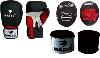 

Maizo Kids Punch Mitts focus Pad Combo With 100" Black Handwrap and Pro Training 8 Oz Boxing Gloves (, Black, Red