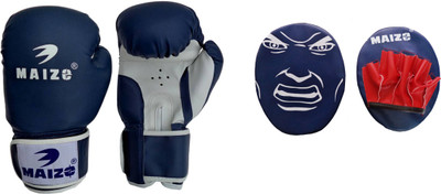 

Maizo Kids Punch Mitts focus Pad Combo With Striker Training 8 Oz Boxing Gloves (, Blue, White