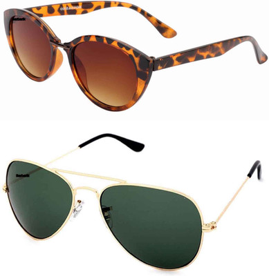 Barbarik Aviator, Cat-eye Sunglasses(Green, Brown)