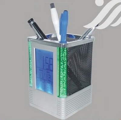

Tuelip Digital Cube Shape Pen Holder with Pen & Digital LCD Alarm Clock & Color Changing Bubble LED Lights Clock