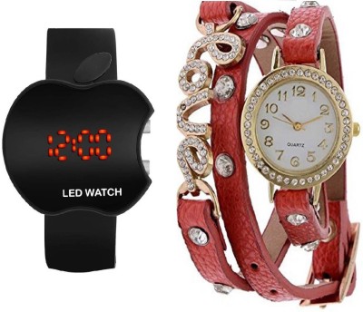 COSMIC SR-01 Stylish Pattern Red Love bracelet with black apple led combo party wear Watch  - For Men & Women   Watches  (COSMIC)