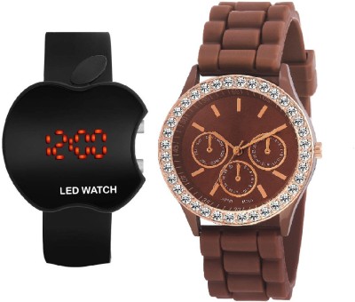 COSMIC geneva BROWN rubber belt crystal studded with black apple LED CSB- PARTY WEAR Watch  - For Men & Women   Watches  (COSMIC)