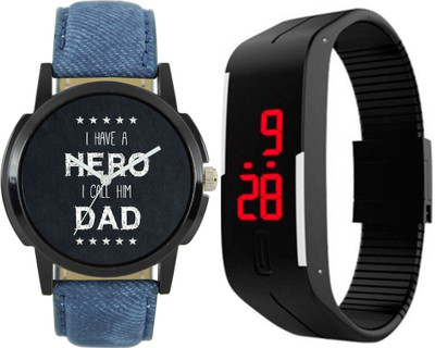 View Shivam Retail SR-L-0001 Dad Theme Stylish Attractive Genuine Leather With Digital Hand Band Combo Watch  - For Men Wrist Watches Price Online(Shivam Retail)