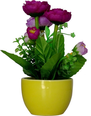 

HOB Purple, Green, Yellow Ranunculus Artificial Flower with Pot(6.2 inch, Pack of 1)