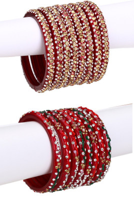 Somil Glass Beads, Crystal Bangle Set(Pack of 16)