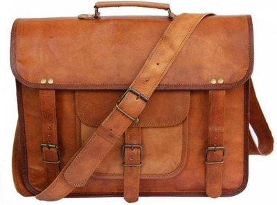 

craftshades Handmade leather briefcase bag Medium Briefcase - For Men & Women(Brown)